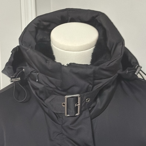 ZARA‎ Black Down Coat Long Jacket hood Winter Snow size XS Extra Small Faux Fur - Picture 7 of 10